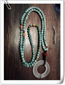 ❤️高古玉-文化期夏家店玛瑙玦(光气一流)+原矿绿松石珠串项链