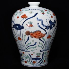 明宣德青花五彩鱼藻纹梅瓶尺寸33*25厘米