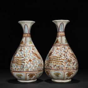 元沥粉描金凤纹八方玉壶春瓶 33*19厘米