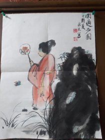 刁永杰人物画《闲适步园》。