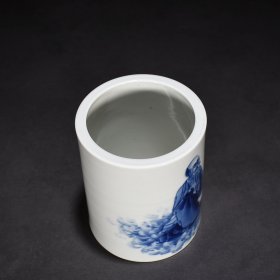旧藏 民国竹溪道人王步青花罗汉纹笔筒三 15*12厘米