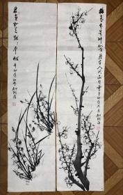 老画四条屏加一张芦雁，浦江画家黄朝纲老先生作品，价格优惠看好下单，用笔老辣，爽快。谢谢