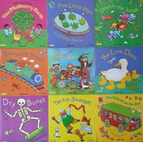 Classic Books with Holes: Here we go round The Mulberry Bush, Five Little Men in a Flying Saucer, Down in the Jungle, Down by the Station, I am the Music Man, Five Little Ducks,