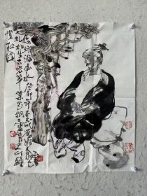 【保真字画，得自画家本人】林月光60X52cm! 1957年出生,汕头市潮阳区人。中国美术家协会会员，汕头美协副主席，汕头画院画家，汕头中国画院画师。作品《贋品》入选1989年第七届全国美展，《来自巴黎的赛车》入选1993年第三届全国体育美展