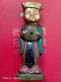 高古玉雕刻玉人，蔺相如抱和氏璧(保定市曲阳人氏)，上色，高14.2CM。