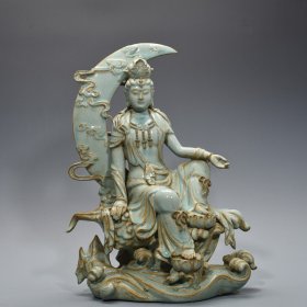 宋青龍寺御制款汝窑天青釉水月观音塑像 46*31厘米 4500