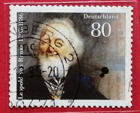 德国邮票 1995年 历史学家冯兰克诞辰200周年 1全信销（1795年12月21日—1886年5月23日）十九世纪德国和西方最著名的历史学家，用科学态度和科学方法研究历史的兰克学派的创始人，近代客观主义历史学派之父。著作《拉丁和条顿民族史,1494—1514》。代表作《教皇史》