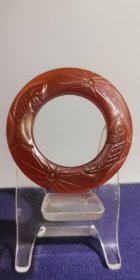 红玛瑙老玉环，包浆沁色入骨，风化明显，皮壳厚重，实物漂亮
