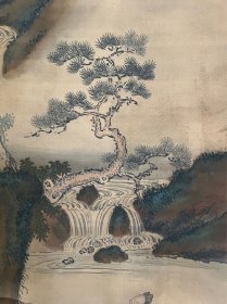 古筆青绿山水人物图，【山本琴谷】 
1811 - 1873（文化八~明治六）63歲。名謙，字 子讓，號痴痴齋。石見國（今島根縣）人。初學多胡逸齋， 又轉師渡邊華山。後成為津和野龜井侯的繪師，兼工山 水、人物