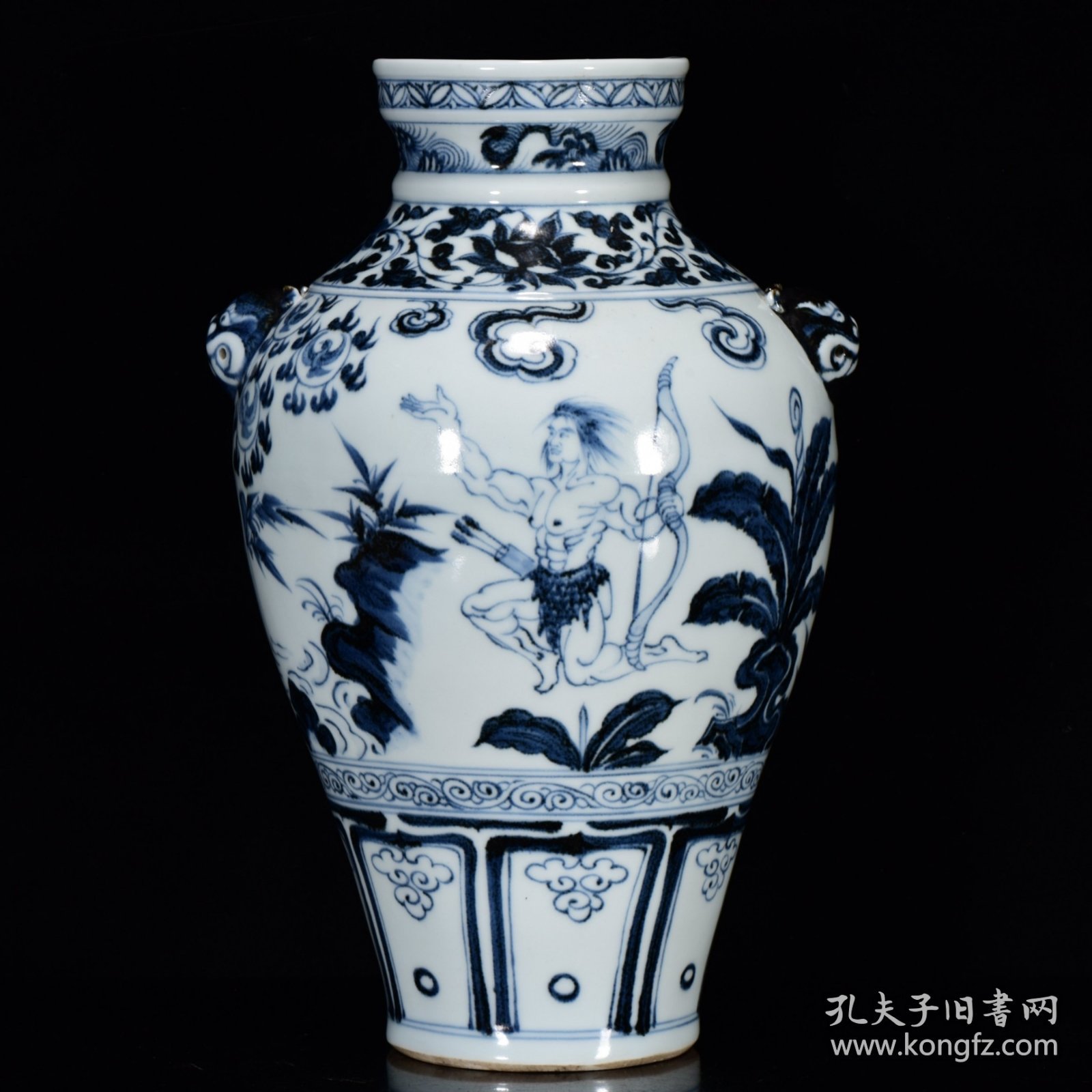 元青花后羿射日纹虎头梅瓶33*21m