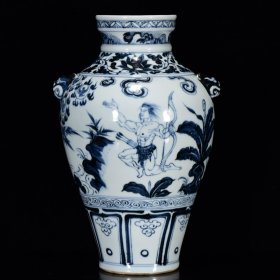 元青花后羿射日纹虎头梅瓶33*21m