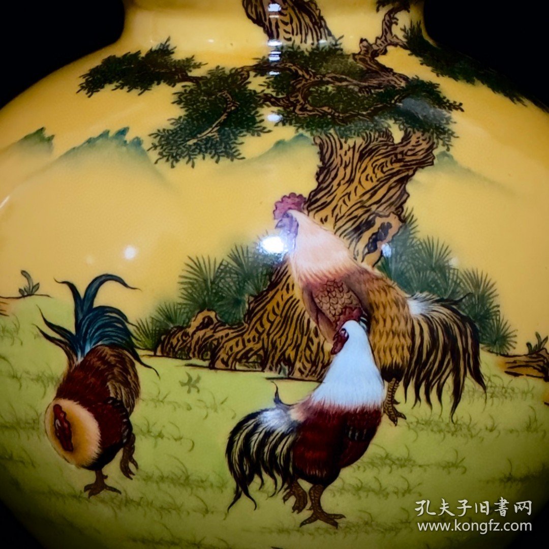 清乾隆珐琅彩大吉大利鸡趣纹葫芦瓶36/20厘米