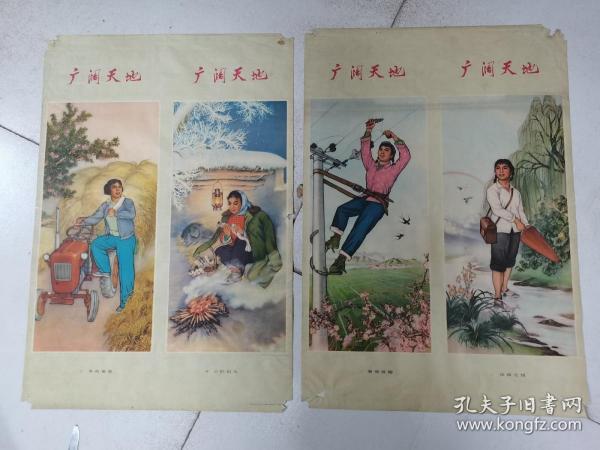 年画宣传画【广阔天地】2开2张全；品请看图免争议【包老.保真】