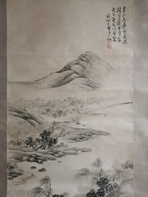 民国老山水画柱