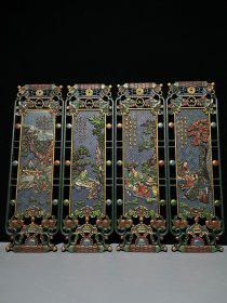 珍品老香樟木漆金彩绘【琴棋书画】四条屏