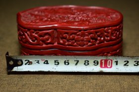 剔红雕漆漆器异形花盒 重337克