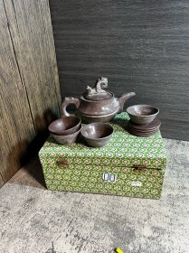 90年代库存，中国长清木鱼石茶具一套1