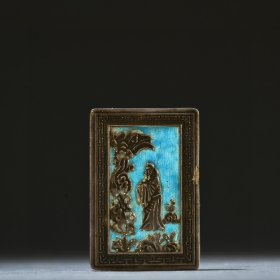 旧藏 纯银烧蓝米芾拜石图挂牌