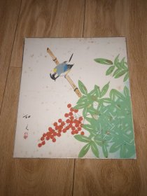 日本回流:早期 国画 手绘 卡板画 花鸟红菓