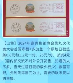 2024年嘉兴市集邮协会第九次代表大会彩色邮资机戳签条一对