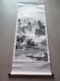 山东名家，吴山石山水中堂一幅173×71cm