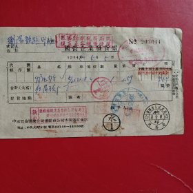 1955年5月5日，炉片勺子，国营企业发货票，衡阳铁路学校，沈阳市人民政府，上印刷新旧币折算（生日票据，五金机电2类，74-5）