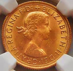 美品少见1967年英国伊丽莎白女王年轻像1磅马剑金币NGC评级MS63收藏
