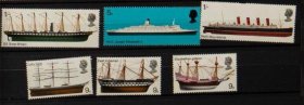 英国邮票1969年轮船6全 伊丽莎白二世邮轮 帆船 游轮 东印度商船