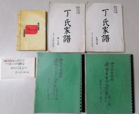 山东省诸城县藏马天台丁氏家乘1-6卷全（第六卷是琅琊丁氏家谱）丁氏族谱、丁氏家谱东海支谱包含沭阳支谱、丁氏家谱灌云支谱、丁耀亢年谱、家族书信一封（内容为丁耀亢续金瓶梅成书的曲折过程）六份家谱类材料合售！是研究丁氏家族及续金瓶梅作者丁耀亢的珍贵稀缺第一手资料。