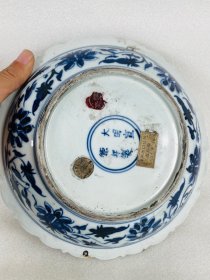 旧藏●回流明宣德青花包金镶宝石赏盘