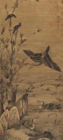胡湄 柳塘集禽图，
纸本大小99.85*221.37厘米。
宣纸艺术微喷复制