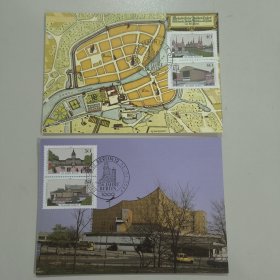 GERcard1德国邮票西柏林1987年柏林建城750周年城市建筑风光 地图 2张4全 极限片