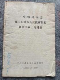 在山东重点企业批林批孔汇报会议上的讲话32开