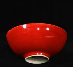 大明成化年制红釉雕刻龙纹薄胎碗一对,高5.2×12.2厘米