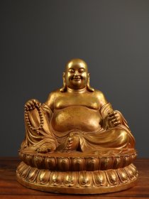 旧藏纯铜鎏金佛像 弥勒佛一尊 佛像摆件 招财进宝 高23厘米长22厘米宽21厘米重3260克