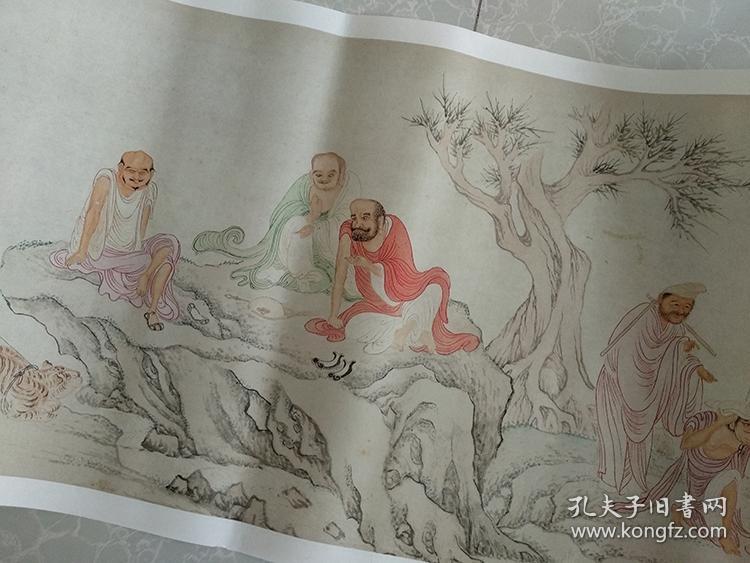 明吴彬临李公麟五百罗汉图卷佛画人物长卷艺术微喷复制画国画33.7x2380cm