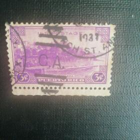 美国邮票：1937年国家地理波多黎各风光信销散票1枚实拍如图收藏保真（风光题材）