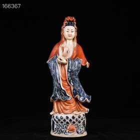 清乾隆青花矾红观音 古董收藏瓷器