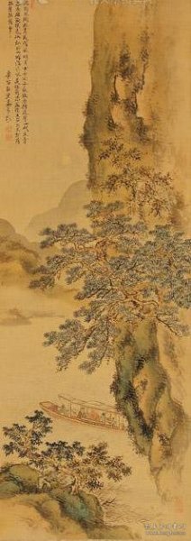 晚清画苑第一家,著名和尚诗人画家 虚谷画作：《赤壁怀古图》. 月色溶溶，山色朦朦，江水悠悠，画意盈盈，天地间充满意境，一切都沉浸于轻风之中。本图上端盖有“经睿览”印文，此为皇帝观赏浏览过后加盖之印鉴。