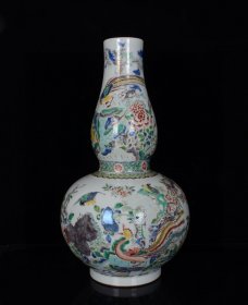 清康熙五彩花鸟纹葫芦瓶；44x23厘米