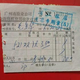 1976年10月25日，广州市旅业公司，滨江旅店，住宿费（生日票据，旅店住宿费凭证）（44-1）