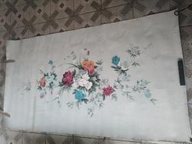 李季馨 2001年作 床单被单原稿 (飘香)二幅一套 花卉图案