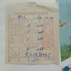 老发票——1963年江西省新华书店南昌市支店发票/科技门市部（私人）