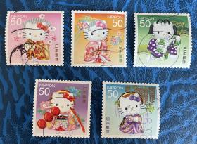 日本邮票信销，2011年，G49，HelloKitty 凯蒂猫，5全