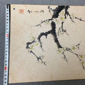 日本回流色纸,卡纸画,手绘彩墨画,27*24cm,梅花图