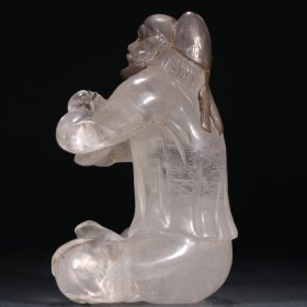 清代 水晶嵌银胡人摆件