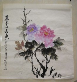 斗方（牡丹）万花一品香！！！沧州牡丹画家蒋淑云作，真迹保老。