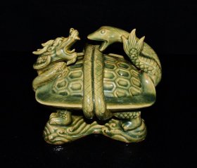 旧藏磁州窑蛇龟斗摆件