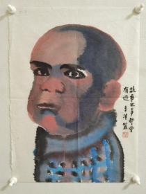 1419r李津，著名画家《故事不多》看不懂啊，品相如图完好，画芯尺寸为47x35