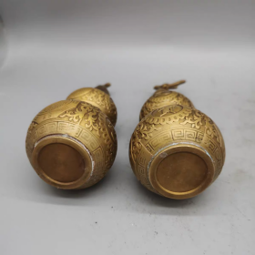 纯黄铜福禄寿喜财葫芦瓶一对
